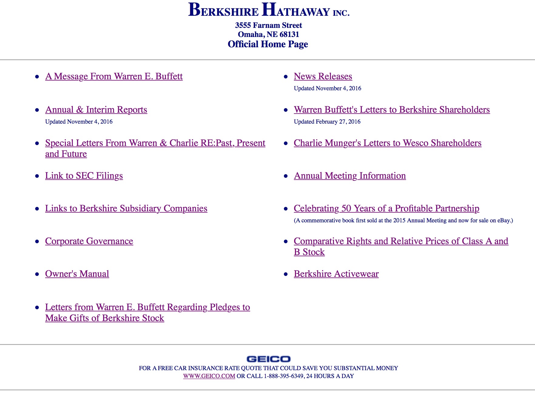 Berkshire Hathaway website screenshot