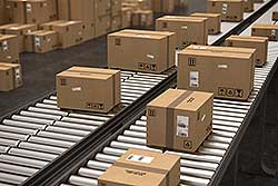 Shipping boxes on conveyor