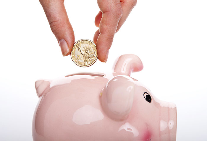 Piggy bank with coin being inserted