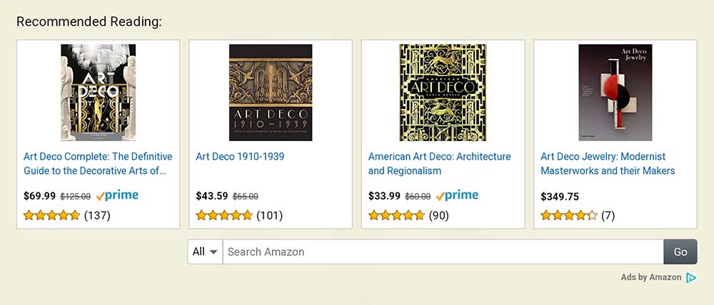 An Amazon widget with handpicked products and a search box.