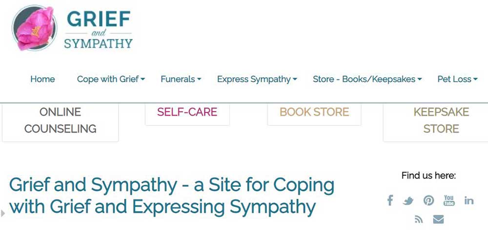 Screenshot of the grief and sympathy website